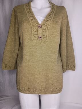 Women's Size Medium V-Neck 100% Cotton Knit Tunic in Olive Green Gremlincore